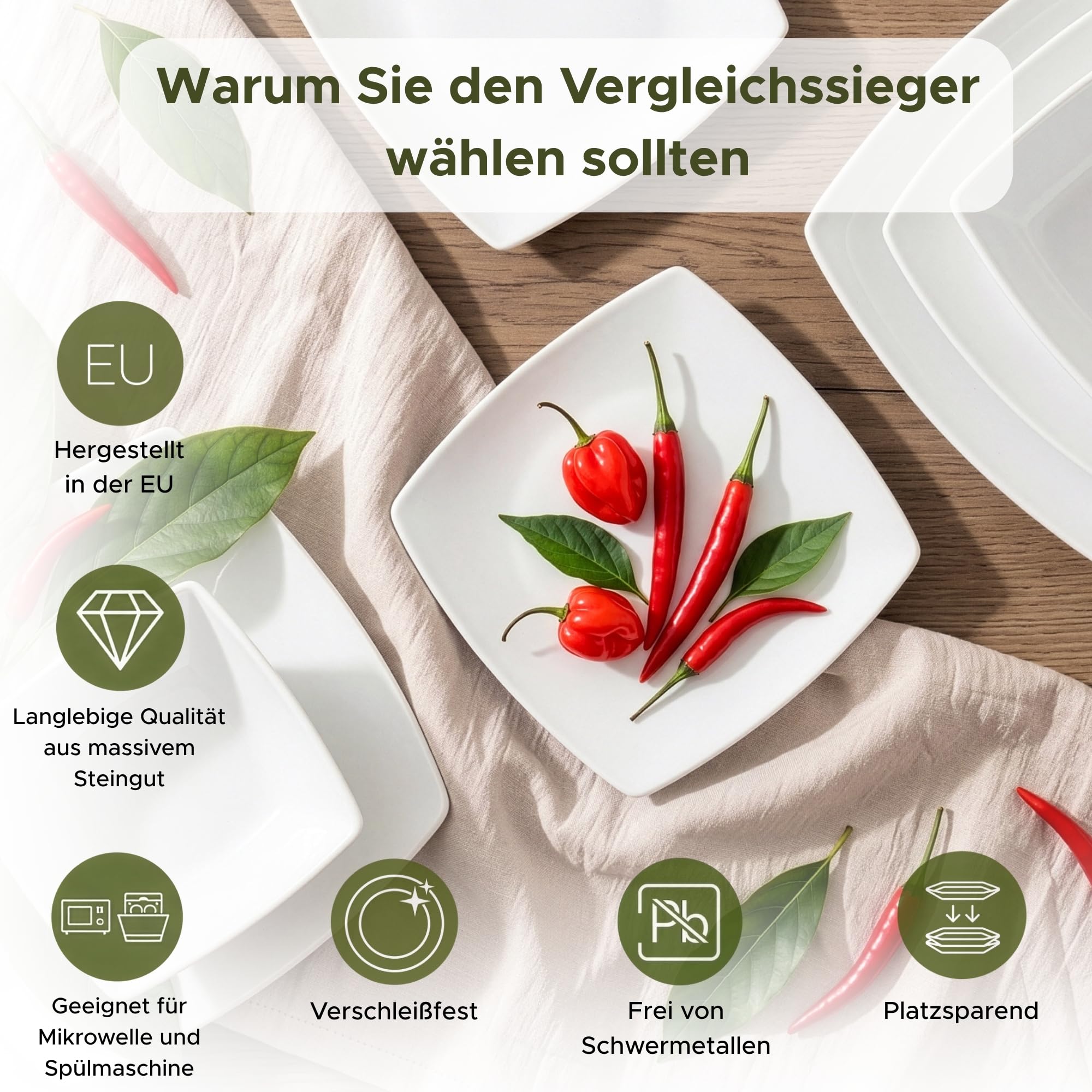 Konsimo. Frühstücksteller für 6 Personen - Dessertteller aus Keramik - Set Kuchenteller 6er - EPIRI Moderne Kleine Teller - 21x21 cm - Weiß