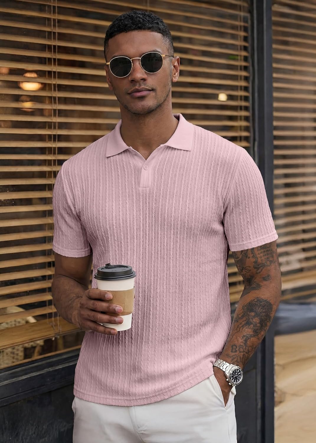 JMIERR Mens Casual Polo Shirt Summer Short Sleeve Vacation Button Beach Knit Stretchy Golf Shirts