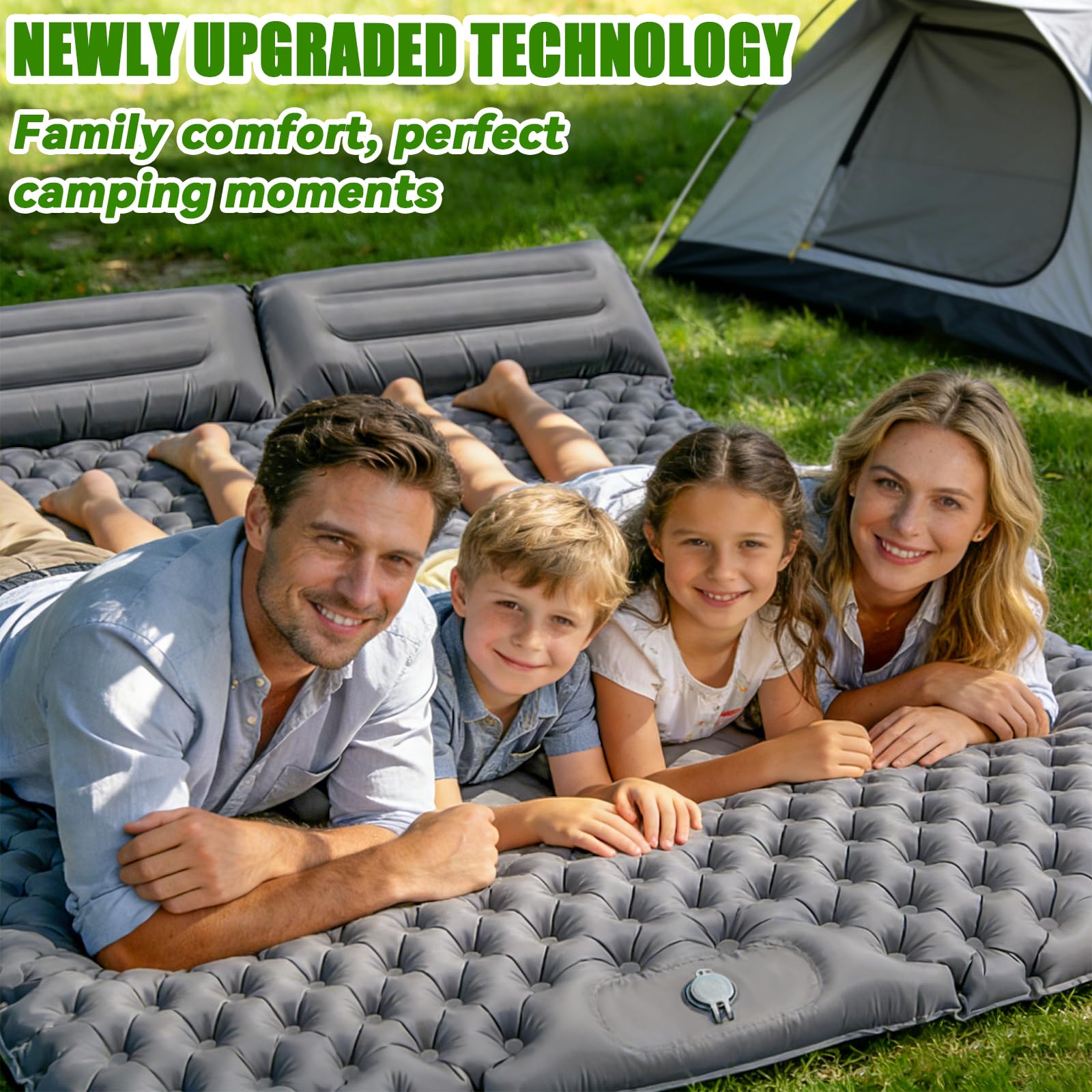 Matelas de Camping, Tapis de Lit Double Auto-Gonflable avec Oreiller et Pompe à Pied intégrée Matelas de Camping Gonflable Portable et Compact pour Tente Trekking Plage