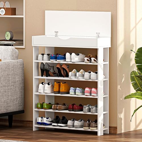 Miniatura 2 de sogesfurniture Organizador de zapatos de madera de 5 niveles con compartimento de almacenamiento, estante de almacenamiento de zapatos de 29.5