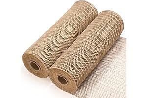 Stunning Tan Burlap Poly Mesh Ribbon with Champagne Metallic Foil for Festive Decor (2 Rolls)