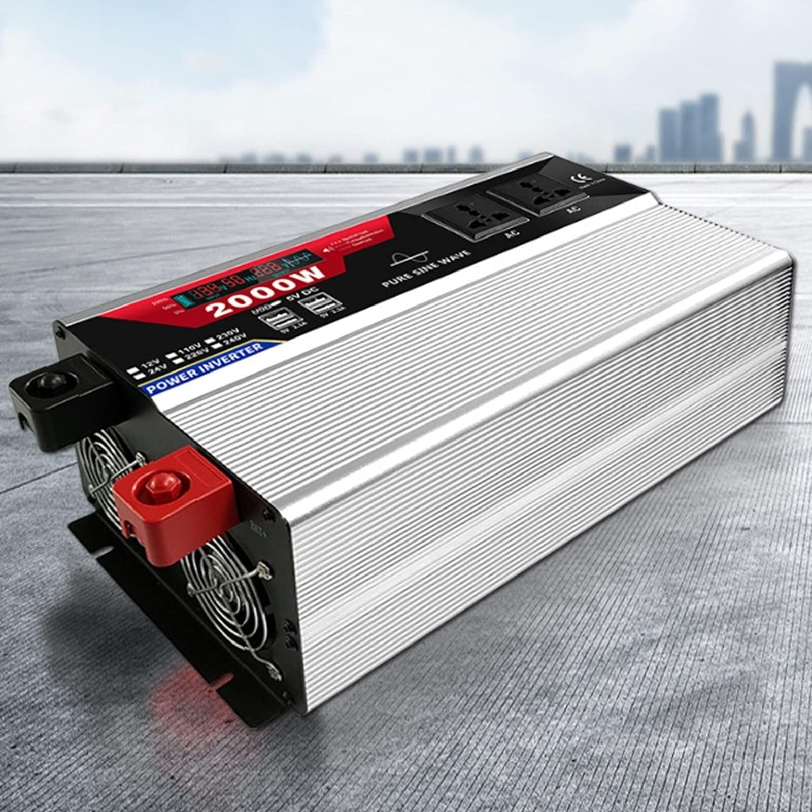 PWANUIGTE Power Inverter Pure sine Wave 12V/24V to 110V/220V DC to AC Converter with Outlets 6 USB Ports and LCD Display(24Vto220V,2000W)