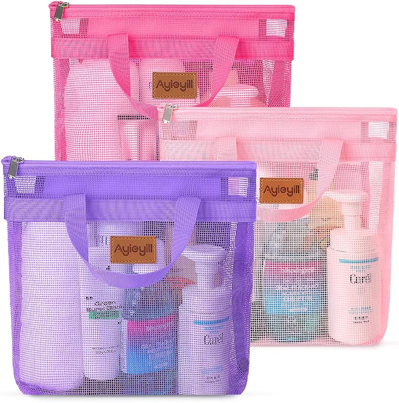 A.DASHER Conjunto com 3 necessaires organizadoras de malha com zíper, cores variadas