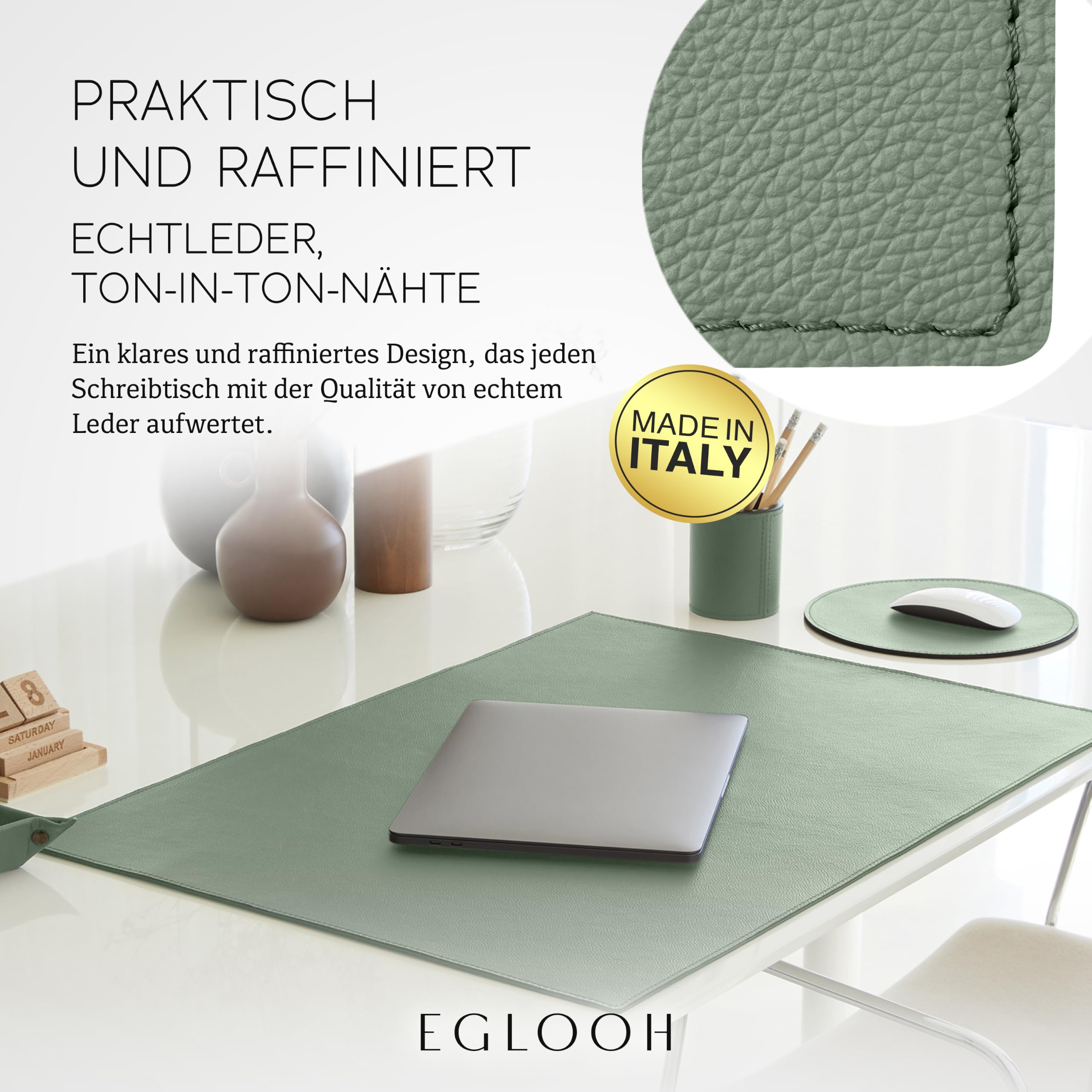 Eglooh - Palladio - Schreibtischunterlage Echtleder Mit quadratischen Ecken - Schreibunterlage Groß & Rutschfest - Home Office Zubehör Made in Italy