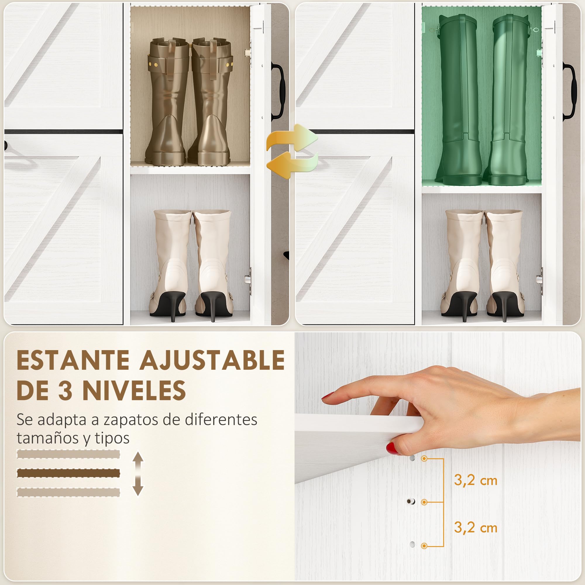 HOMCOM Zapatero Estrecho con 2 Cajones Abatibles 106,7x26x116 cm Blanco | Zapatero Entrada Recibidor Rústico, con Cajón y Estantes Ajustables, para 12 Pares de Zapatos, Espacio Reducido