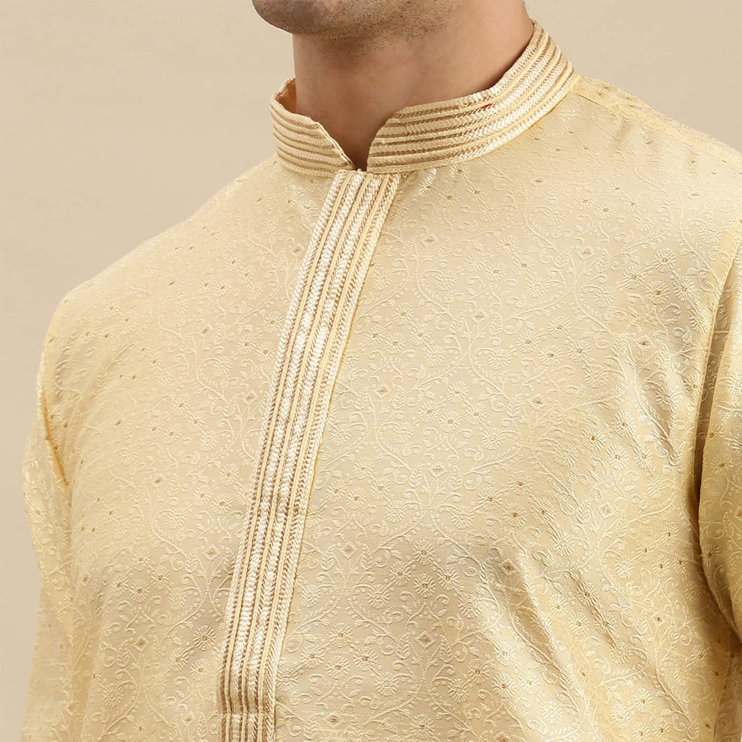 Sanwara Men's Cream Woven Long Sleeve Art Silk Elegant Kurta_SK_948_XL 2