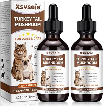 Turkey Tail Mushroom for Dogs & Cats, Dogs Turkey Tail Mushroom with Turmeric & Probiotic Support Immune Booster, Digestive & Joint Mobility, 100% Natural, 60ml 2PCS