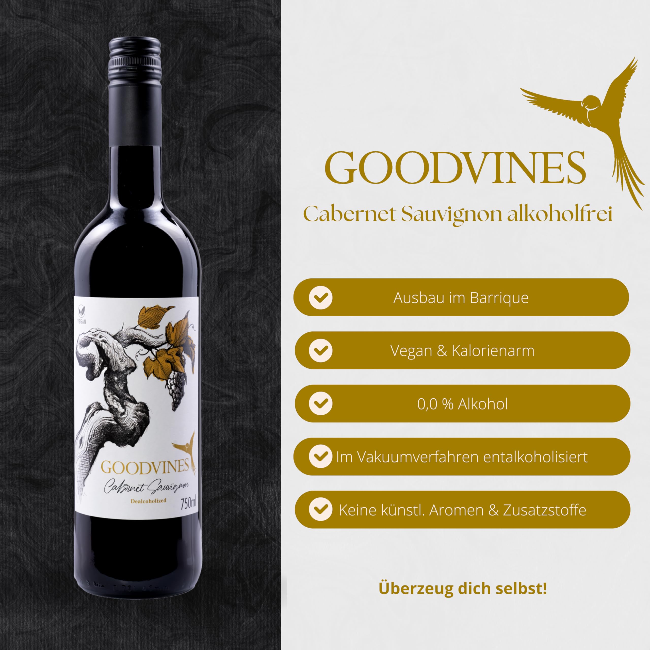 Goodvines Cabernet Sauvignon alkoholfrei | Premium Rotwein ohne Alkohol 0,0% | Aromaschonend entalkoholisiert | vegan & kalorienarm (6x0,75l) mit gratis Weinausgießer