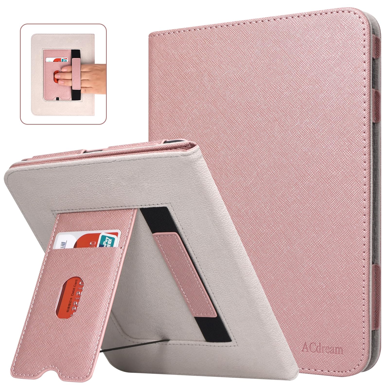 ACdream Case for Nook GlowLight 4 Plus 7.8" 2023 Release - Premium Stand Cover for Nook Glowlight4 Plus eReader, Protective Cover with Hand Strap & Card Slot, Rose