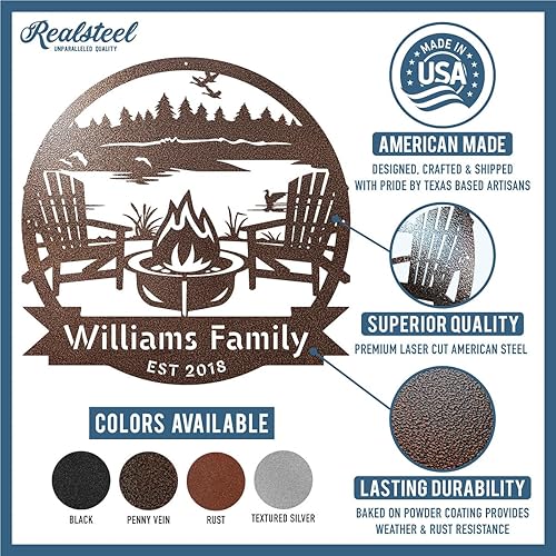 Miniatura 2 de RealSteel Monograma Lake Campfire, decoración de letrero de metal, decoración personalizada para el hogar y la pared, letrero personalizado,