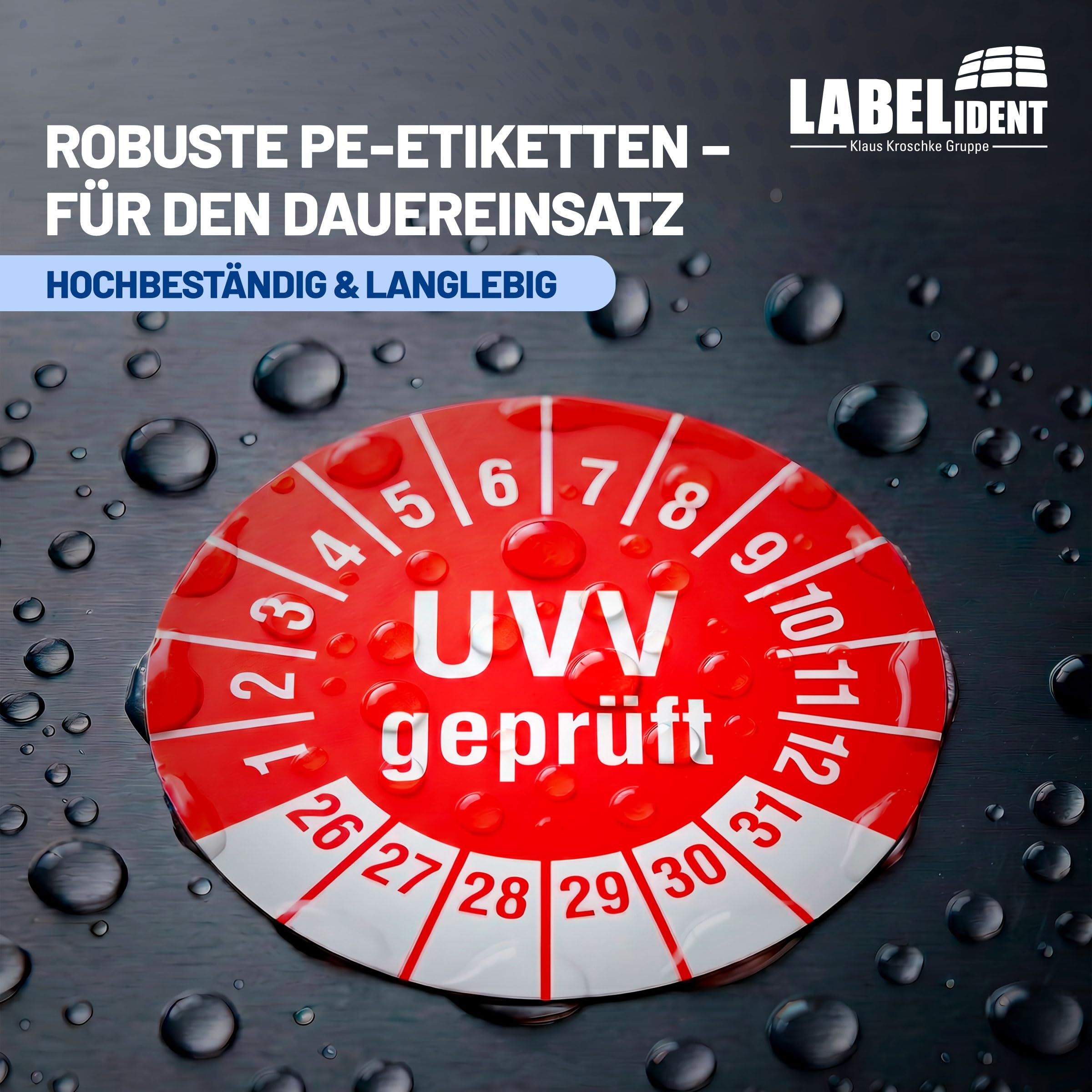Labelident Prüfplaketten UVV geprüft - Ø 30 mm - 1.000 auf Rolle, 2026-2031, selbstklebend