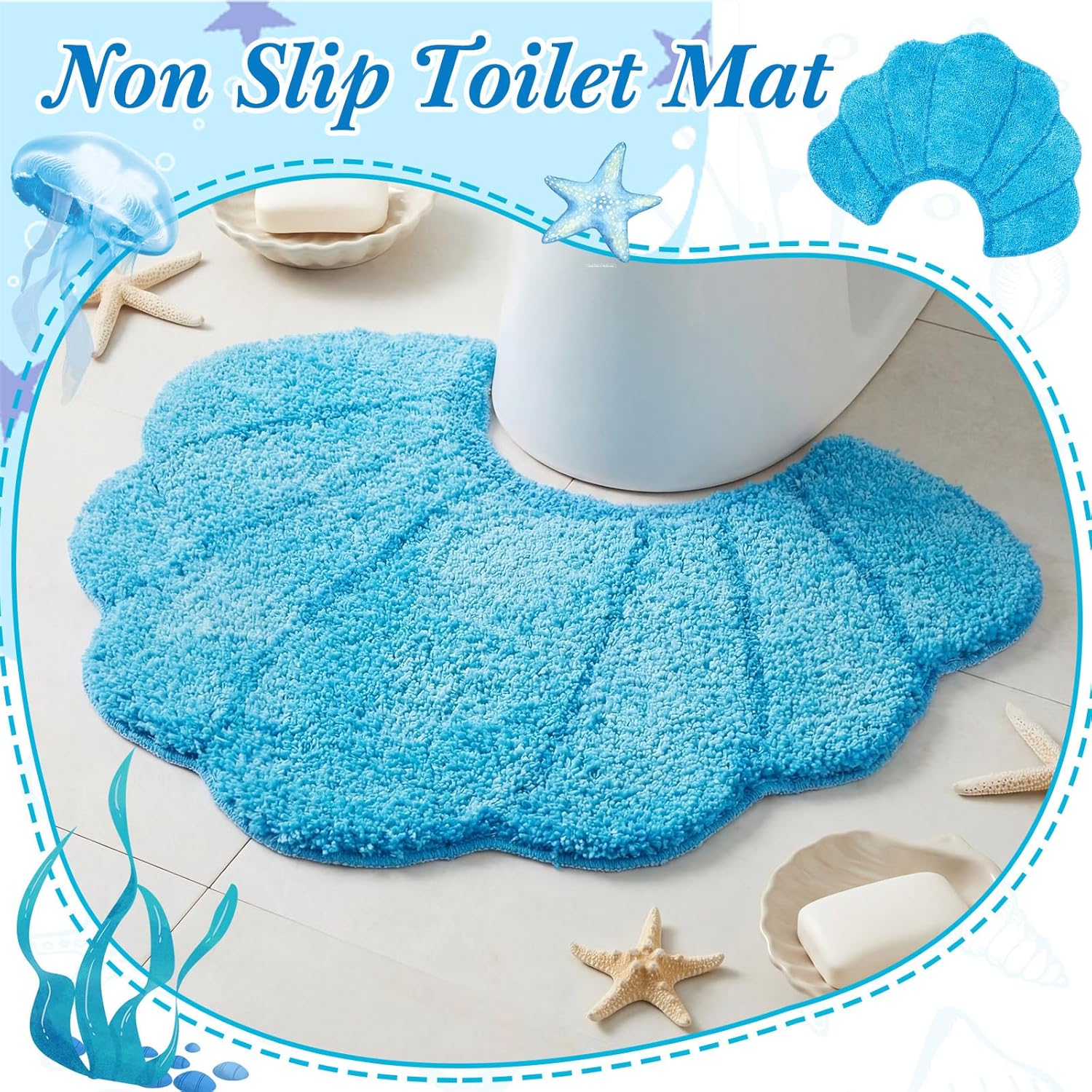 Drydiet Toilet Rug U Shaped Washable Soft and Absorbent Bathroom Rugs Non Slip Bath Mat Machine Wash Bathroom Contour Rug for Toilet Base, 24 x 20 Inch(Shell)