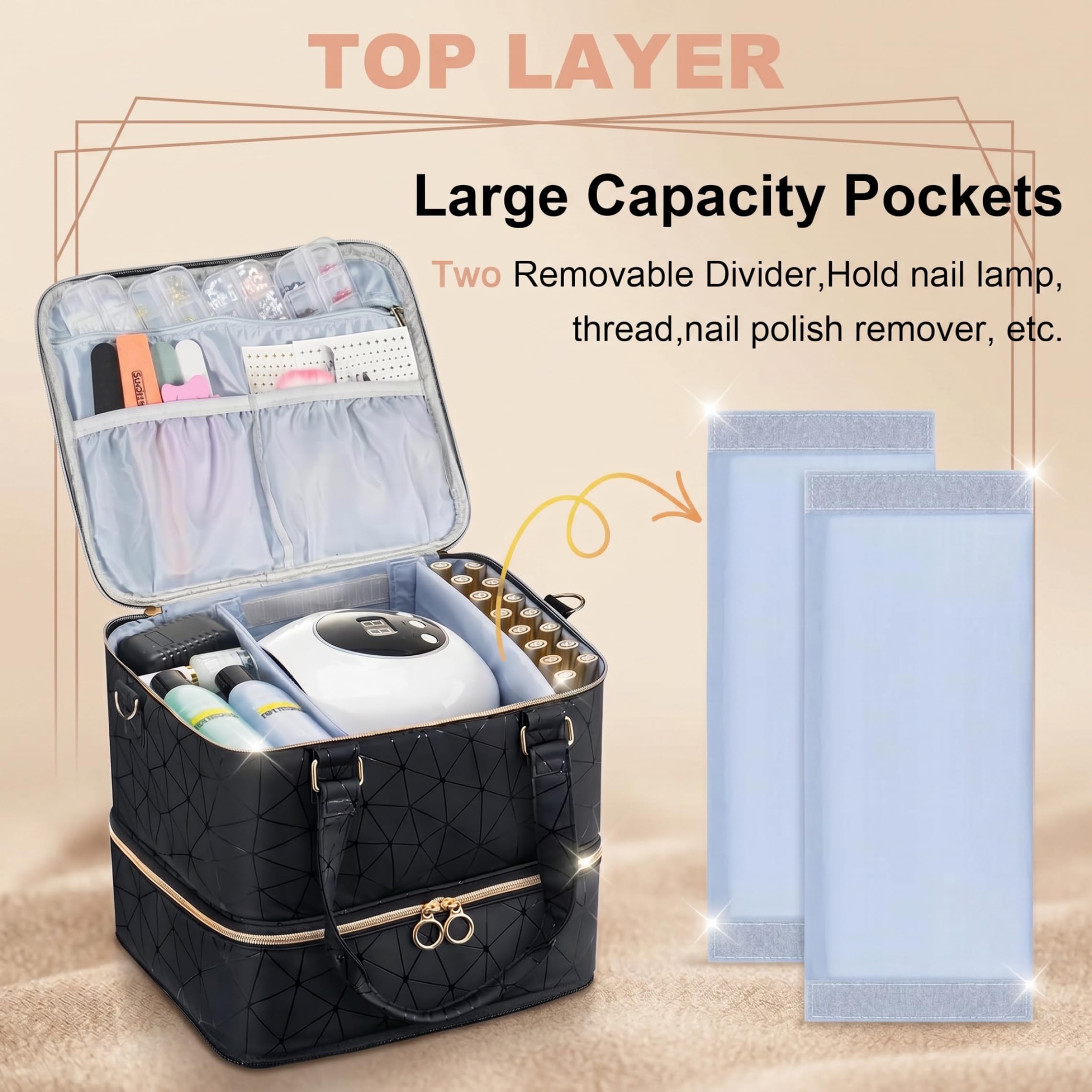 Bolsa para Kit de uñas, 3 y 84 Ranuras, Organizador Negro.