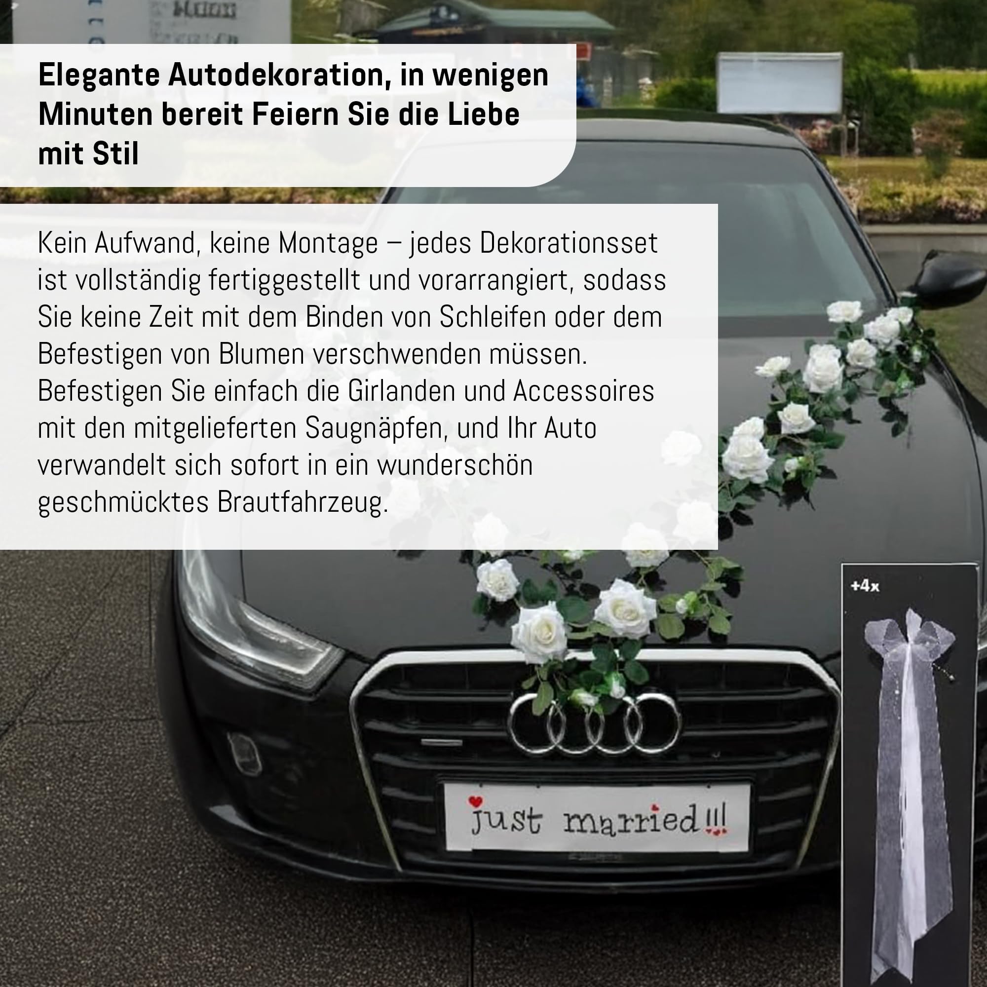 Róże girlanda dekoracyjna para dla panny młodej, dekoracja samochodu, na wesele, do samochodu, dekoracja samochodu osobowego (ekskluzywna biała)