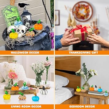 3 Pcs Hand Blown Glass Pumpkin Decorations, Glass Fruit Decor | Halloween Pumpkin Figurines, Mini Glass Pumpkin Decor, Halloween Thanksgiving Ornament, Fall Harvest Collectible Figurines