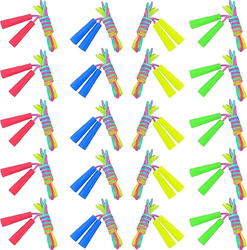 Cuerda de saltar para niños, juego de 20 cuerdas de saltar arcoíris, cuerda de saltar ajustable de 7.2 pies, cuerdas de saltar duraderas con asas de