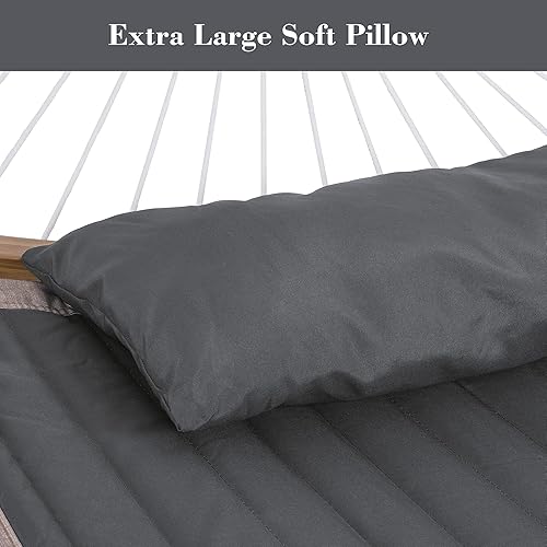 Miniatura 3 de SUNCREAT Hamaca portátil doble con soporte, hamaca para 2 personas con barra separadora curva, cuerdas de equilibrio incluidas, gris oscuro