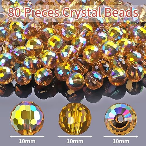 Miniatura 2 de Cuentas de Cristal para Hacer Joyas, 80 Piezas de Cuentas de Cristal, Cuentas de Vidrio de 10mm, Cuentas Redondas Facetadas a Granel para