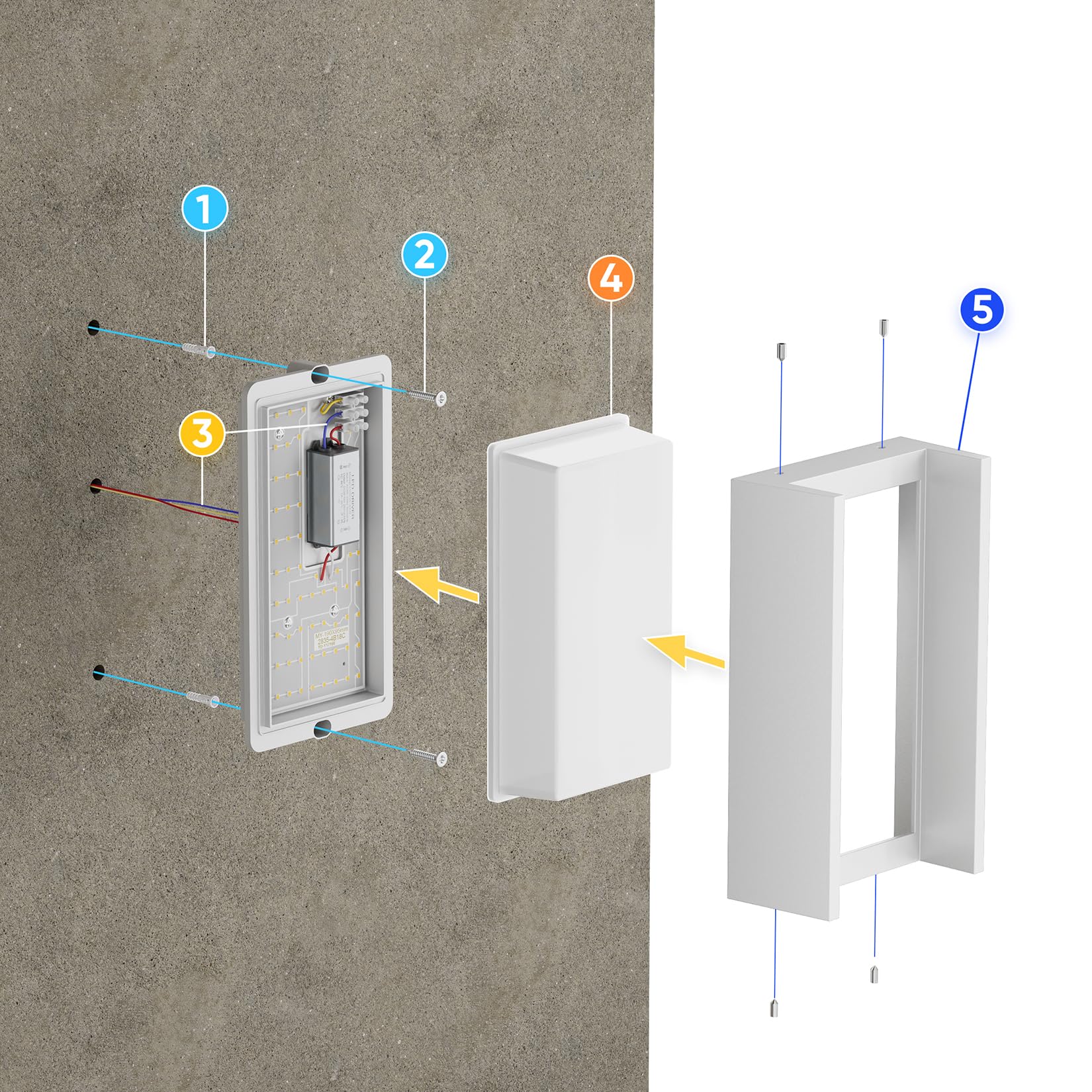 Klighten Lampada da parete per esterni LED 3000K 24W, lampada da parete per esterni impermeabile IP65, Applique adatta per uso interno, patio e giardino, Bianco