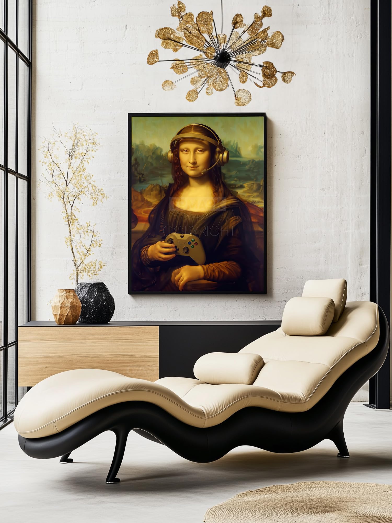 Poster Joconde Gaming, Leonardo De Vinci (cornice non fornita) Parodia Mona Lisa, tema Geek Playstation Xbbox, umorismo, decorazione da parete divertente, poster gamer umor rigolo (30 x 40 cm / 12 x