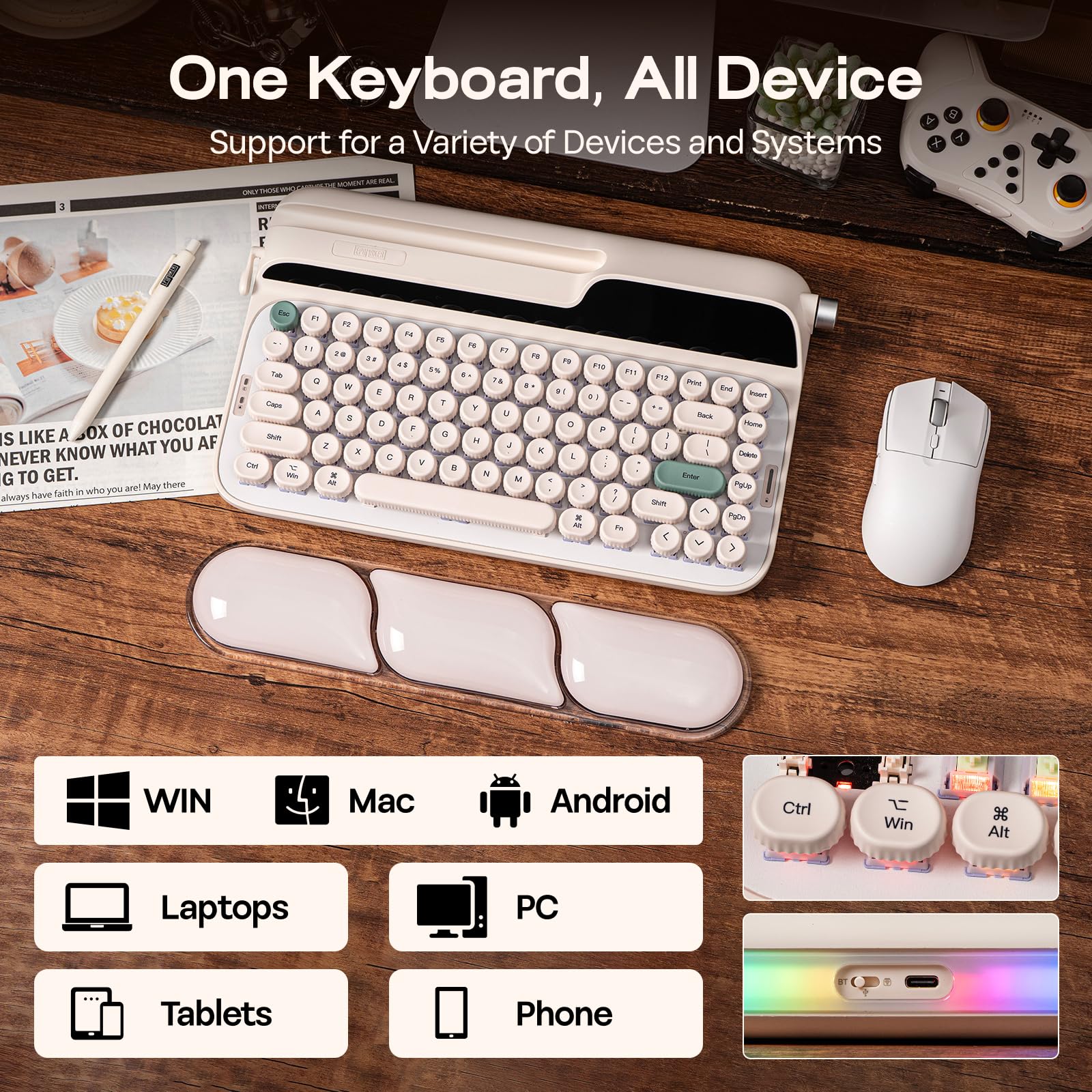 EPOMAKER Glyph Teclado Mecánico de Máquina de Escribir con Pantalla&Palanca