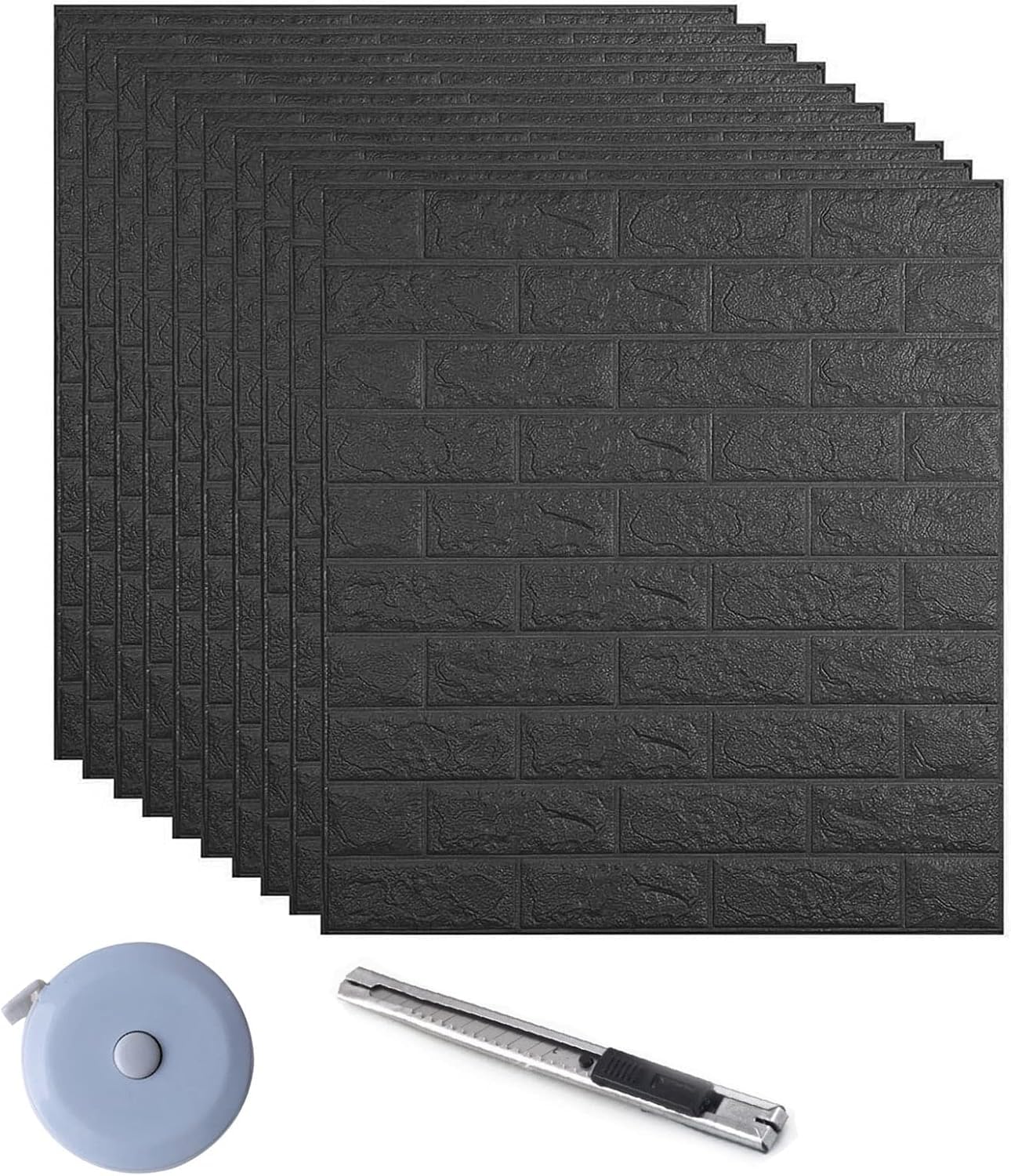 Paneles de pared de espuma 3D imitación piedra, pack de 10 placas autoadhesivas negras para salón
