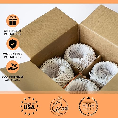 Miniatura 3 de Juego de 4 vasos de cristal de 11 onzas, grabados, con base pesada. De On The Rox