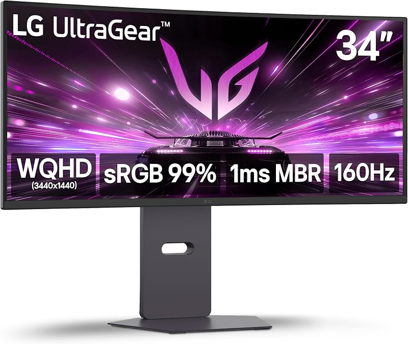LG 34G600A-B 34" Ultragear WQHD (3440x1440) Monitor curvo para juegos 160Hz, AMD FreeSync Premium, HDR10, parlante incorporado, HDMI 2.1, DisplayPort, inclinación/altura/soporte giratorio (renovado)