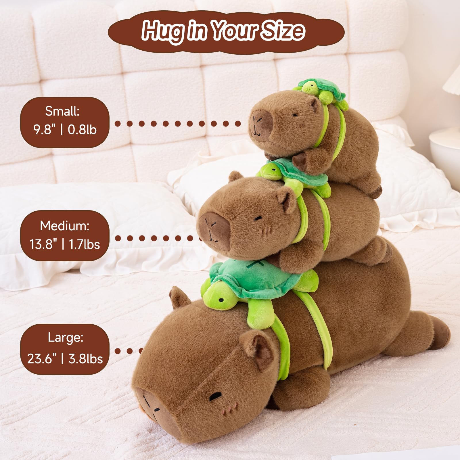 SQEQE Gewichtetes Capybara Kuscheltier, Weiches Wasserschwein Plüschtier Kuscheltierkissen mit Gewicht, Cute Plüschtiere für Kinder und Erwachsene 35CM - 4