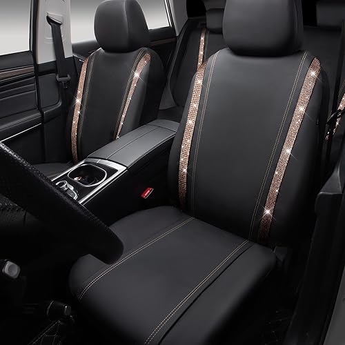 Miniatura 35 de CAR PASS Funda de asiento trasero de cuero y diamantes de imitación brillantes, impermeable, diseño de diamante brillante, ajuste universal, tiras