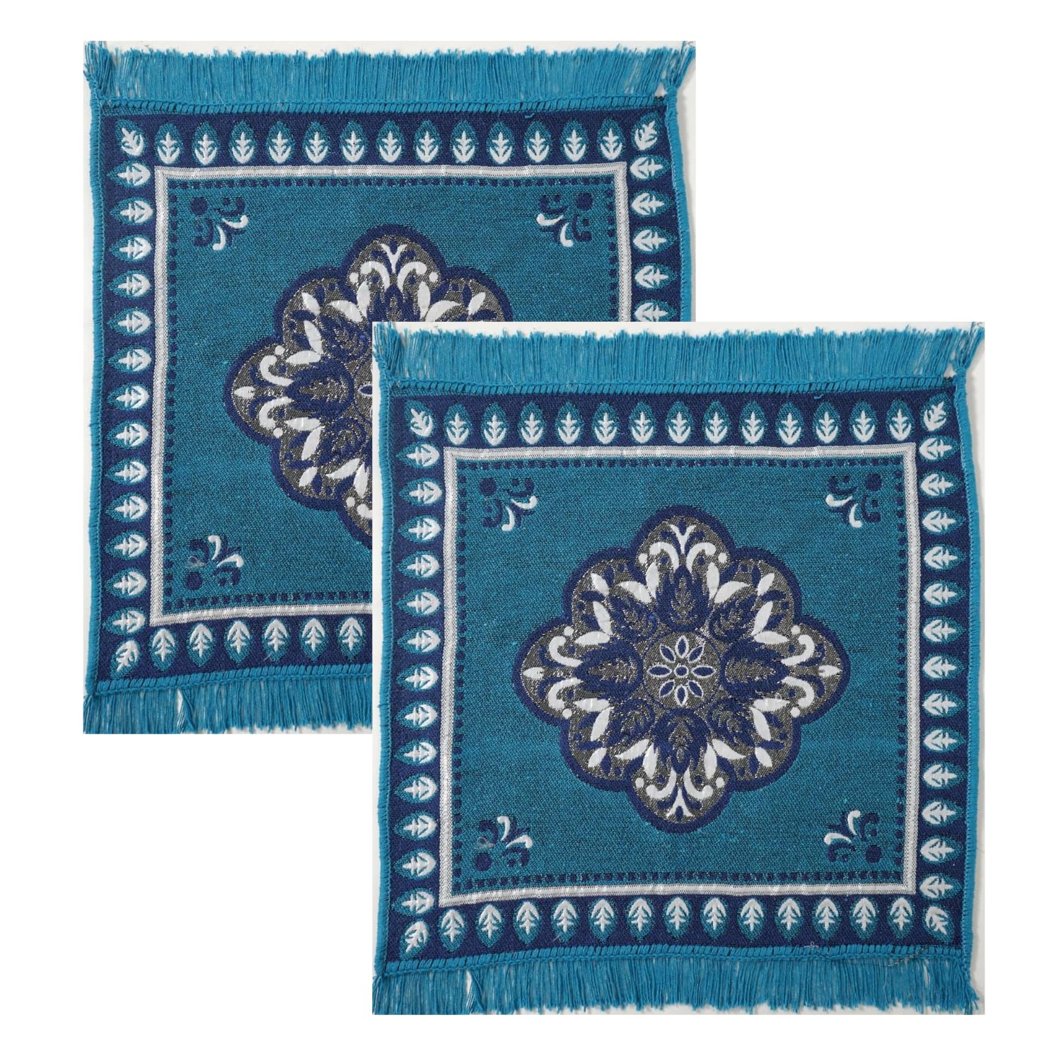 Premium Cotton Pooja Mat for Mandir Temple 2x2 Feet | Soft & Comfortable Prayer Aasan | Anti-Slip Floor Mat for Home, Puja Room & Meditation | Durable & Washable (Set of 2) (Aqua)-image-18
