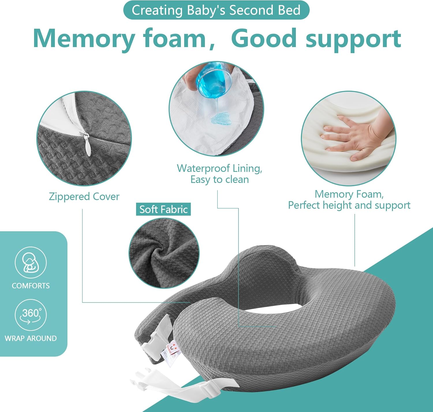 QSTEHEML Nursing Pillow for Breastfeeding - Adjustable Breastfeeding Pillows for Women with More Support & Removable Cover, Baby Feeding Pillow for Newborn Moms and Baby Essentials,Grey - Image 6