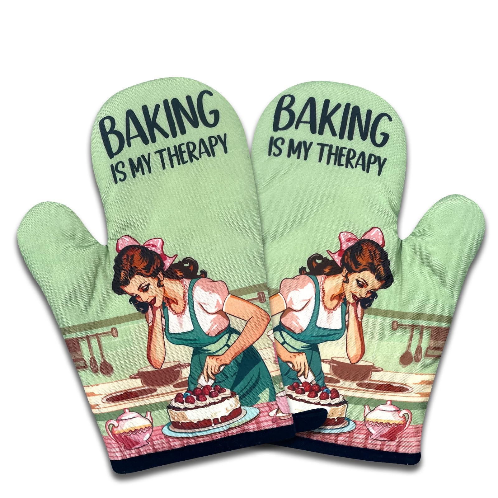 Gants de cuisine rétro en coton épais résistants à la chaleur pour cuisiner