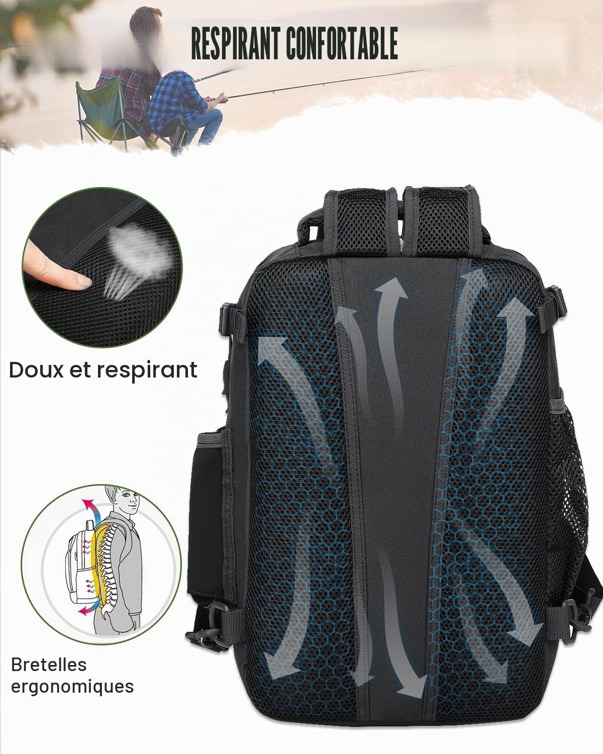 Sac à dos de pêche 2 en 1 avec support pour canne à pêche 25 l Sac à dos tactique Sac à dos militaire pour la pêche et la randonnée