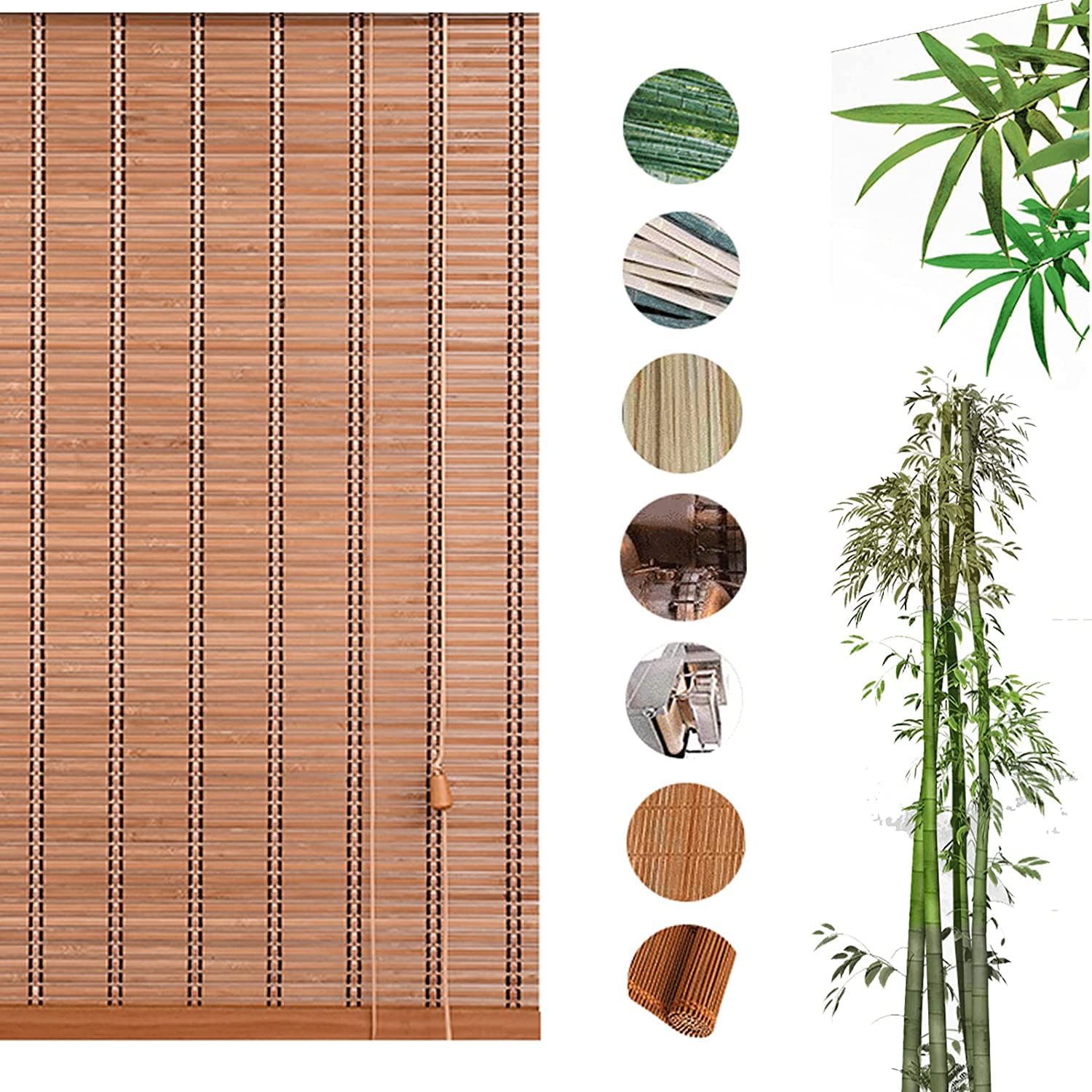 Bambus-Rollo Rollläden,Lichtdurchlässig Sichtschutz Bambusrollo,Fenster Rollo Ohne Bohren,Bambus Raffrollo Holzrollo, Garten-Sonnenschutz Jalousien,Decken- oder Wandmontage (W130xH100cm/51x39in)