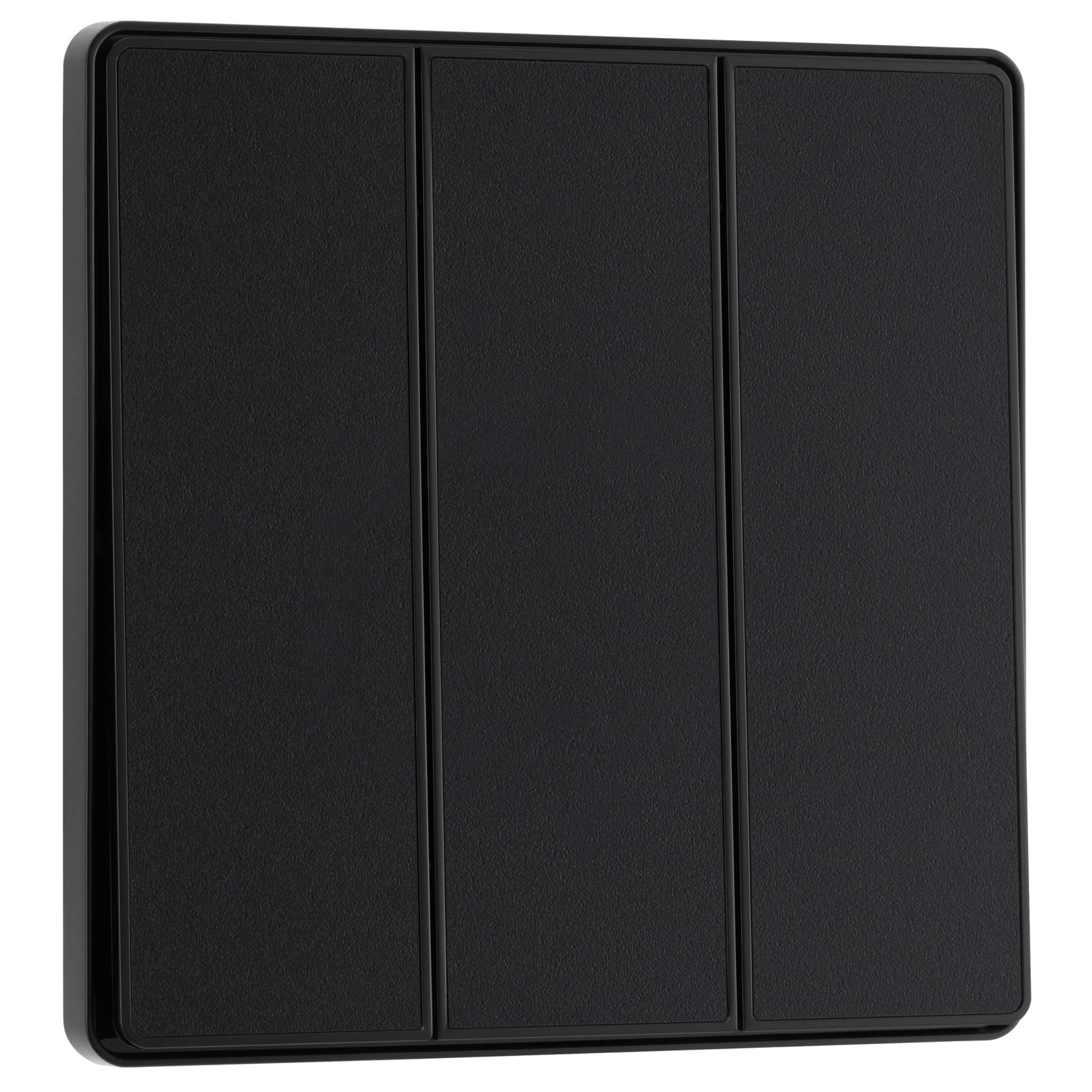 BG Electrical Triple Wall Light Switch, 2-Way, Edge-to-Edge Rockers, Screwless Appearance, Round Edges, Evolve, Matt Black, 20A, 16AX, PCDMB43EB