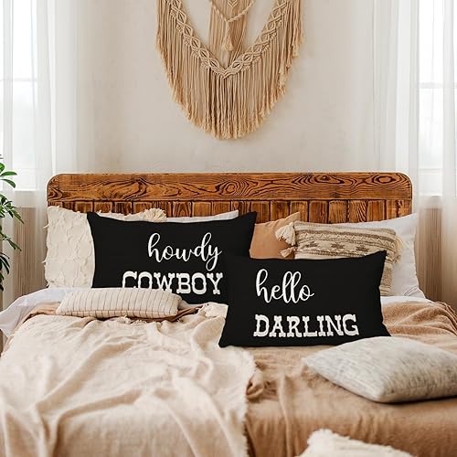 Miniatura 4 de PUHEI Hello Darling Howdy Cowboy Western - Juego de 2 fundas de almohada divertidas para parejas, 12 x 20 pulgadas, decoración del hogar, sofá y