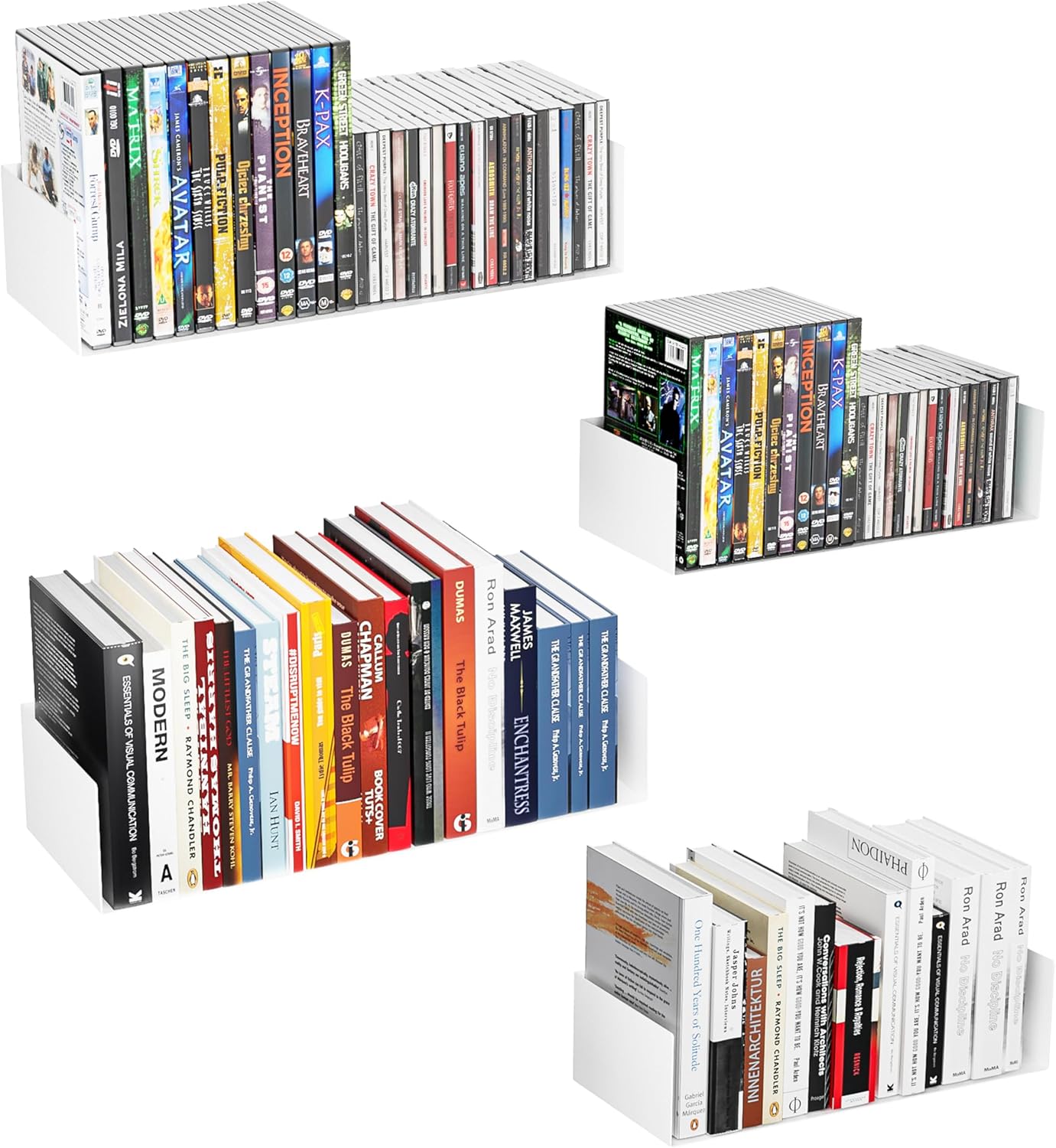 Metal Bali Floating Wall Shelves 15.5&13.8INCH for Storage and Decor Wall Mounted CD DVD&Books Perfume, Make up Storage Shelves Living Room, Bedroom, Bathroom & Kitchen,4P,Black