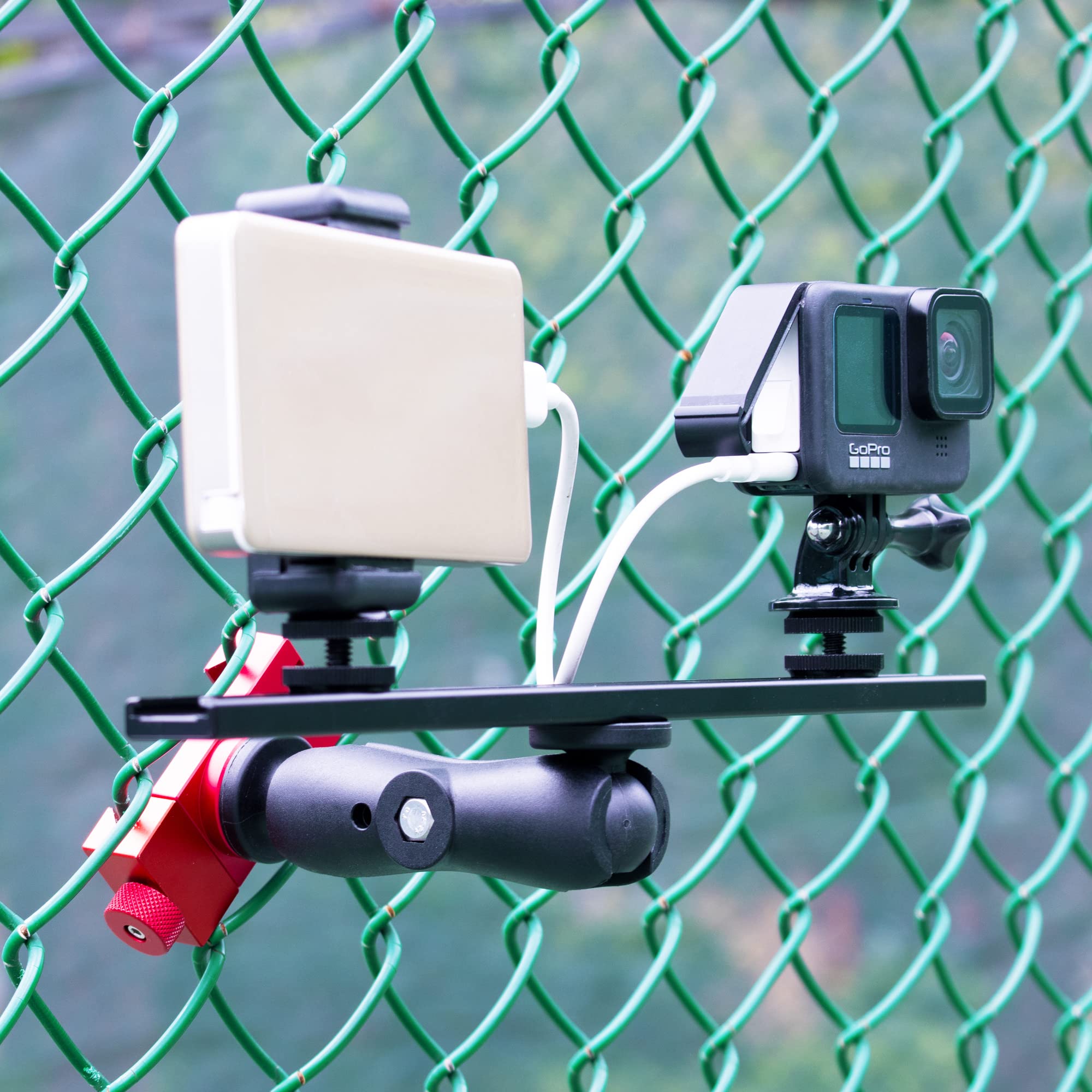 Soporte de valla para teléfono celular, soporte para valla de cámara de tenis, accesorios para cámara de teléfono para GoPro, teléfono, Mevo Start para entrenamiento de tenis y pickleball, sóftbol,