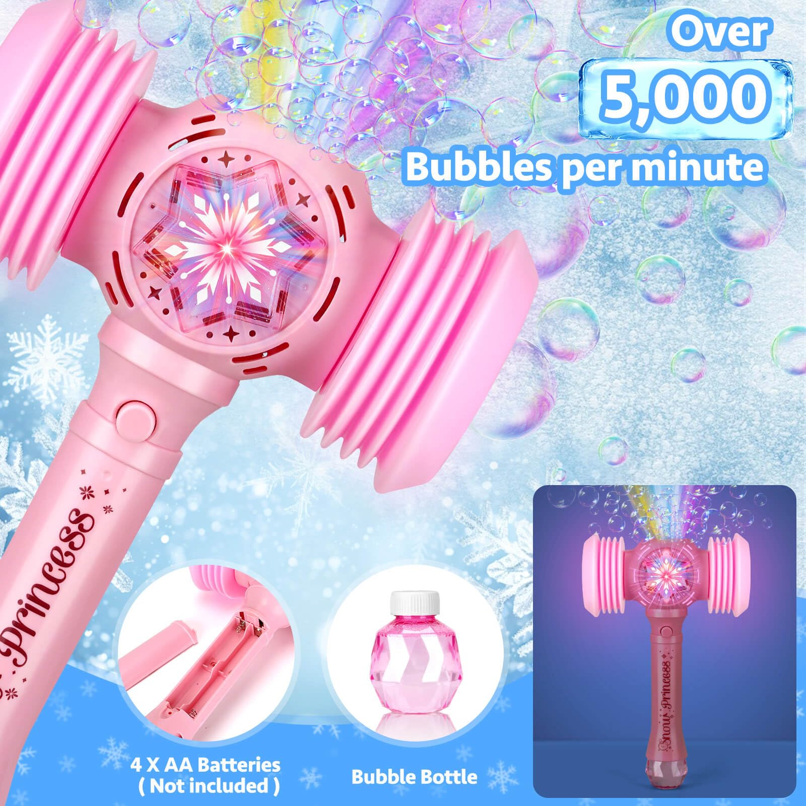 Chridark Baguette à Bulles Princesse LED Et Son - Machine à Bulles Magique Pour Enfants