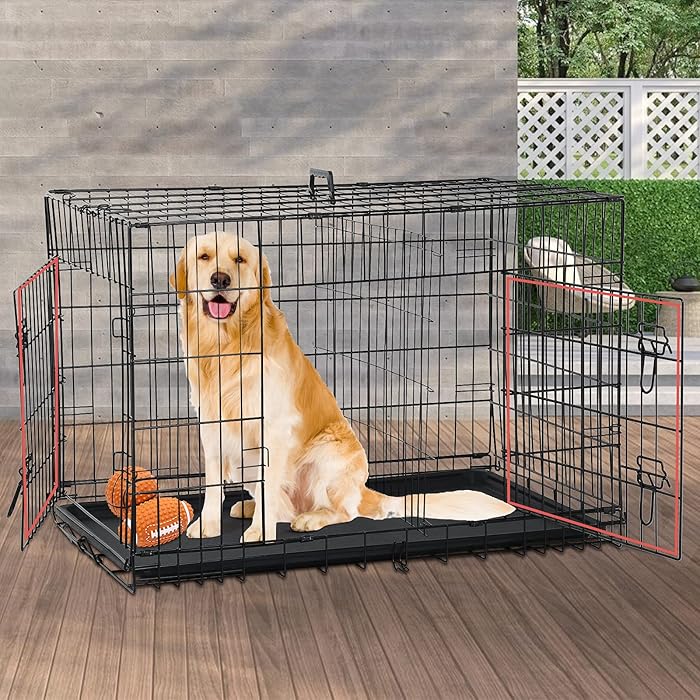 Buy 48 Inch Large Dog Cage Dog Kennel DoubleDoor Folding Metal Wire Dog Crate Pet Animal Pet