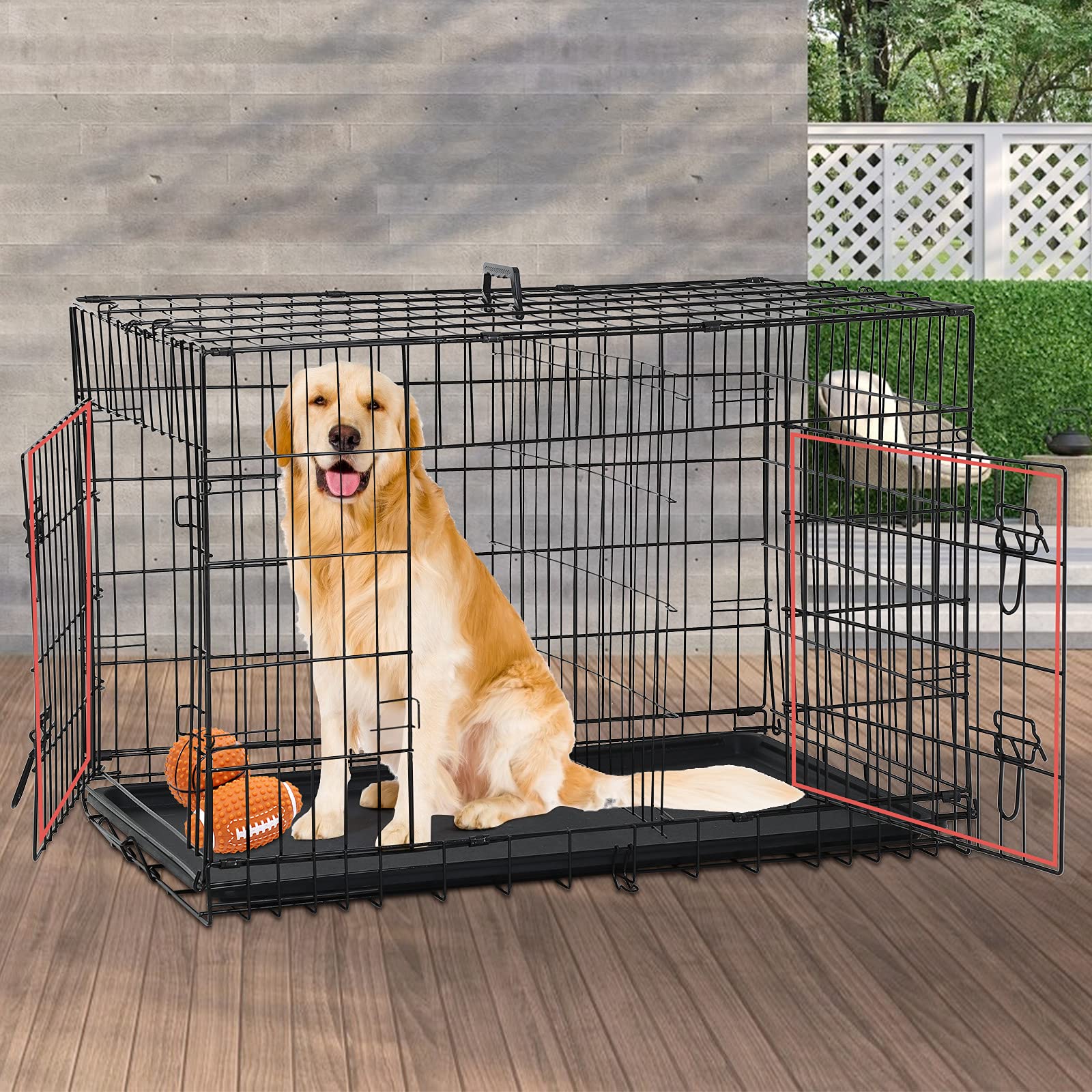 Buy 48 Inch Large Dog Cage Dog Kennel DoubleDoor Folding Metal Wire