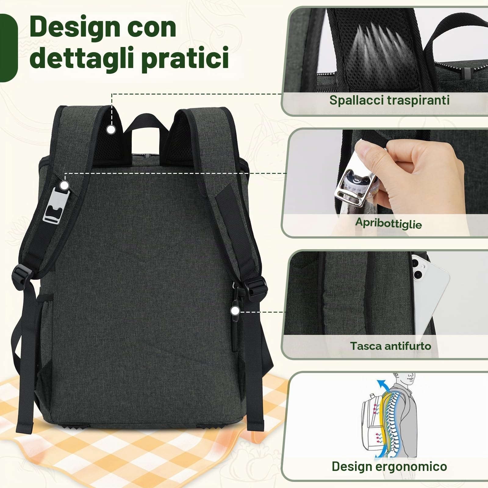 NEWHEY Zaino Termico Isolante 30L Impermeabile Borsa Frigo Grande Capacità per Lavoro Campeggio Spiaggia