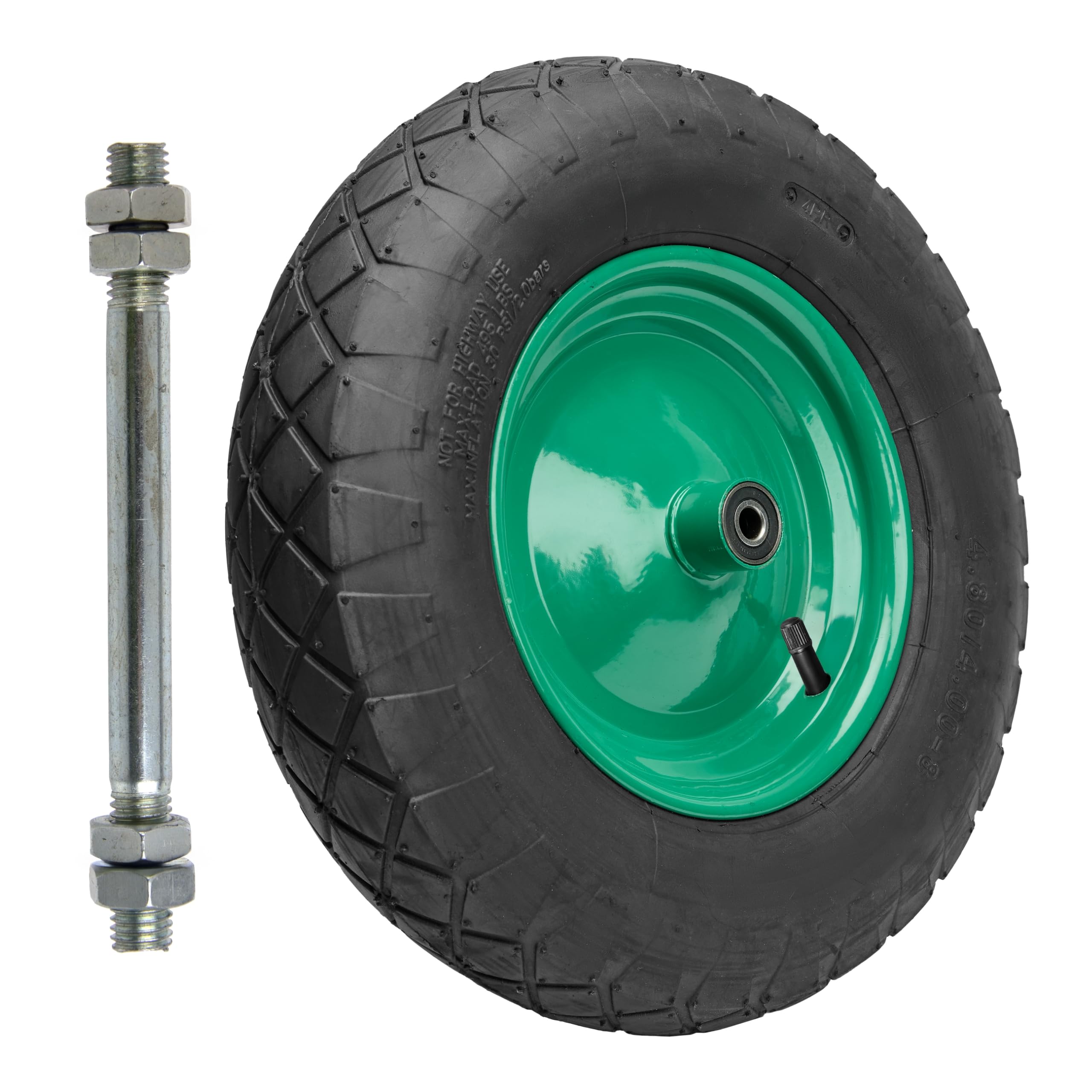Garronda Rueda inflable 4.80/4.00-8 – Rueda Carretilla con Neumático, Cámara con Válvula, llanta metálica y Rodamientos – 4PR Ø390mm hasta 220 kg – Para Carretillas de obra y de jardín (Negro-Verde)