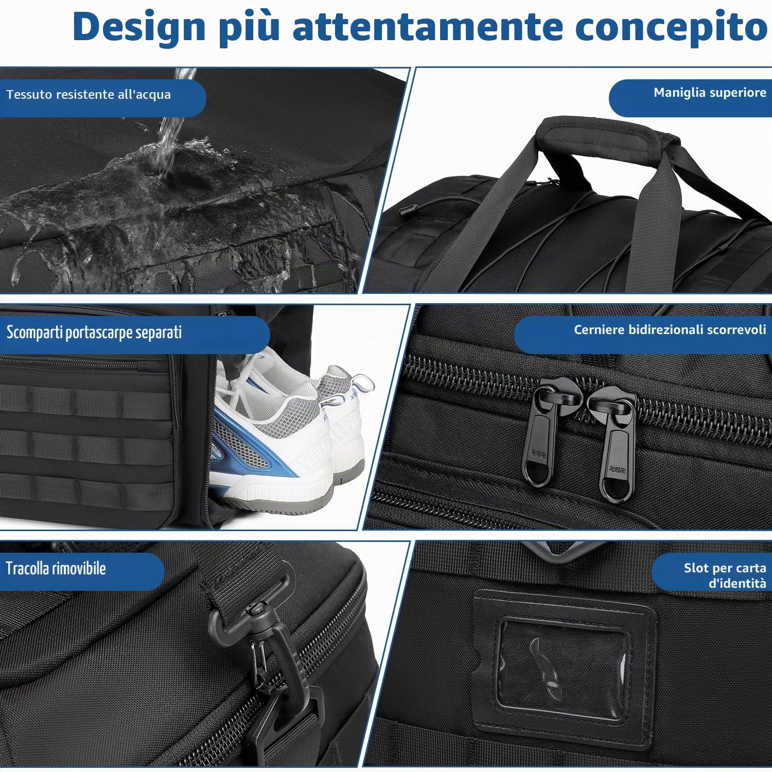 Borsa da Viaggio 3 in 1 per Uomo e Donna, 50L tattica Zaino per sport con scomparto per scarpe per Palestra Nuoto Weekender