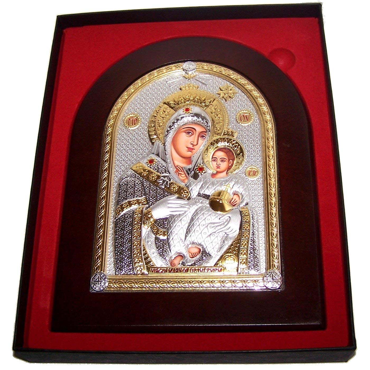Holy Land Market Our Lady of Bethehem Silver Plated Byzantine Icon - Large