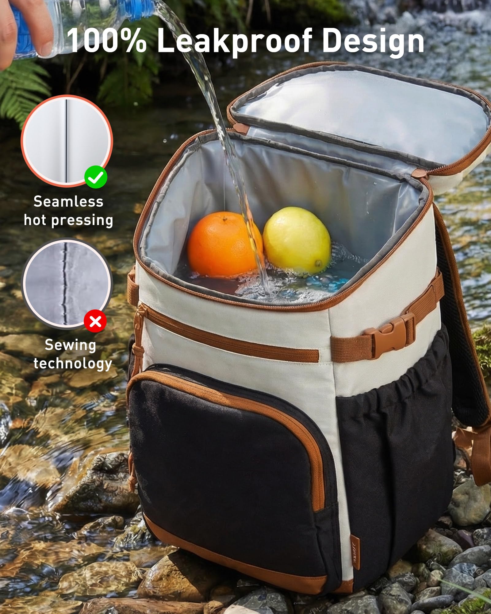 TOURIT Isolierter Kühlrucksack 30 Dosen, Auslaufsichere Lunch Kühltasche mit Zwei Fächern Leichter, wasserdichter Kühlrucksack für Damen und Herren Ideal für Strand, Camping, Picknick, Wandern Reisen