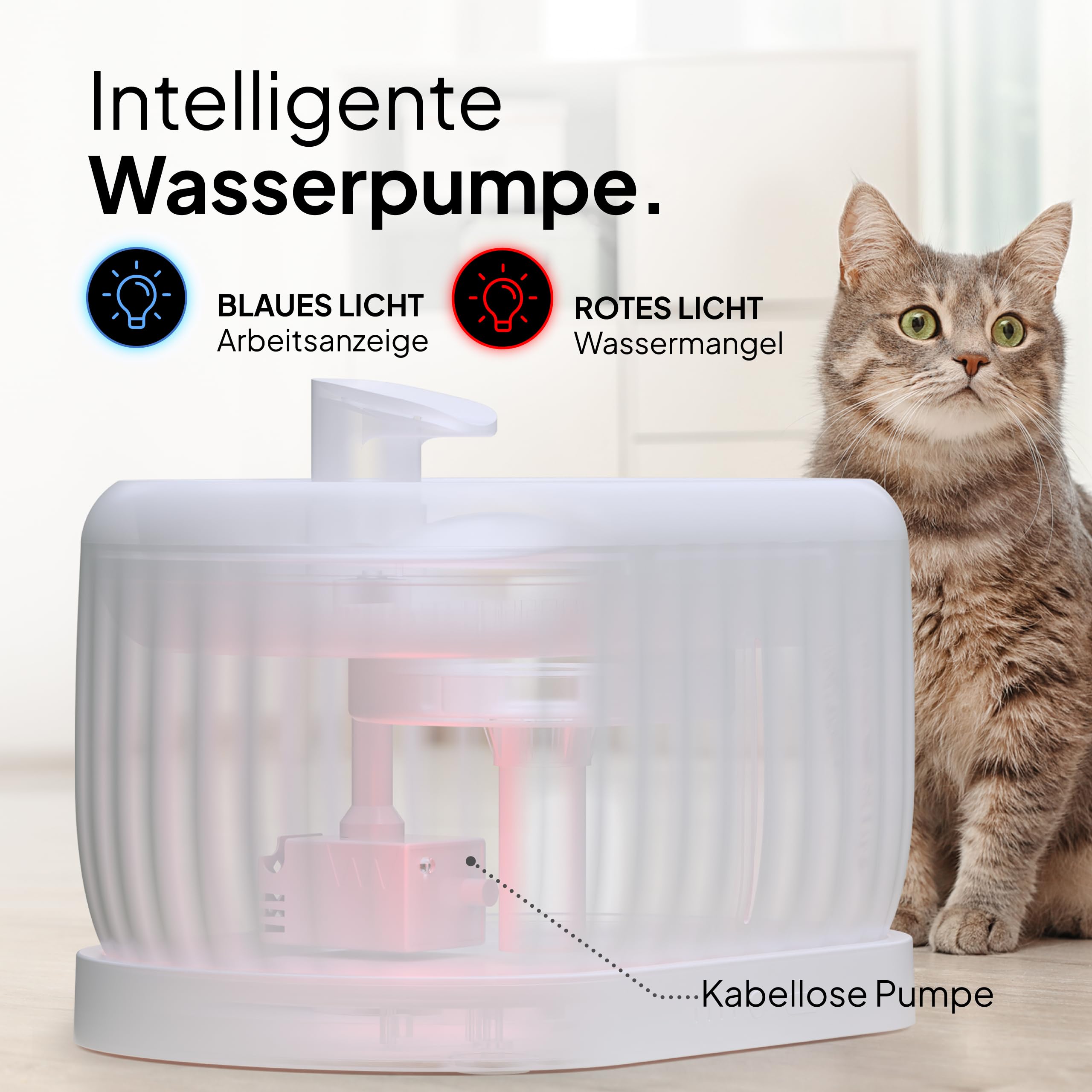 Pretty Paw Kabelloser Katzentrinkbrunnen mit Bewegungssensor, 3L – Sehr leise, Akku-Betrieb mit 3 Modi – Pure Flow Max