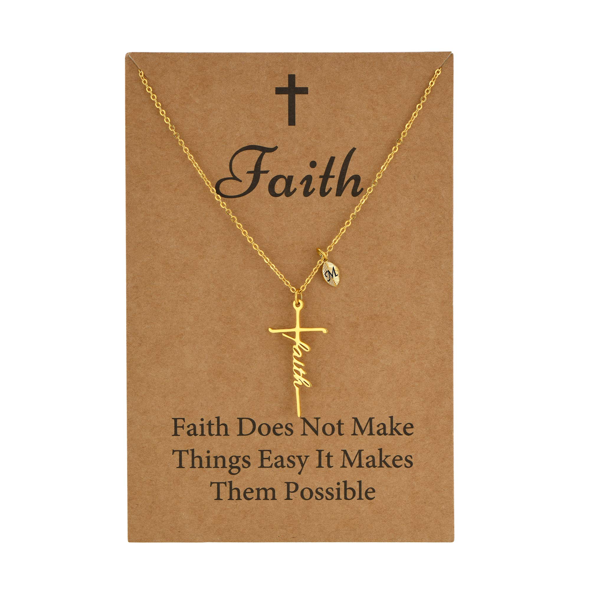 SANNYRA Faith Necklace for Women, Initial Christian Cross Necklaces, 18K Gold Silver Rose Gold-Plated 26 Letters Religious Cross Pendant Jewelry for