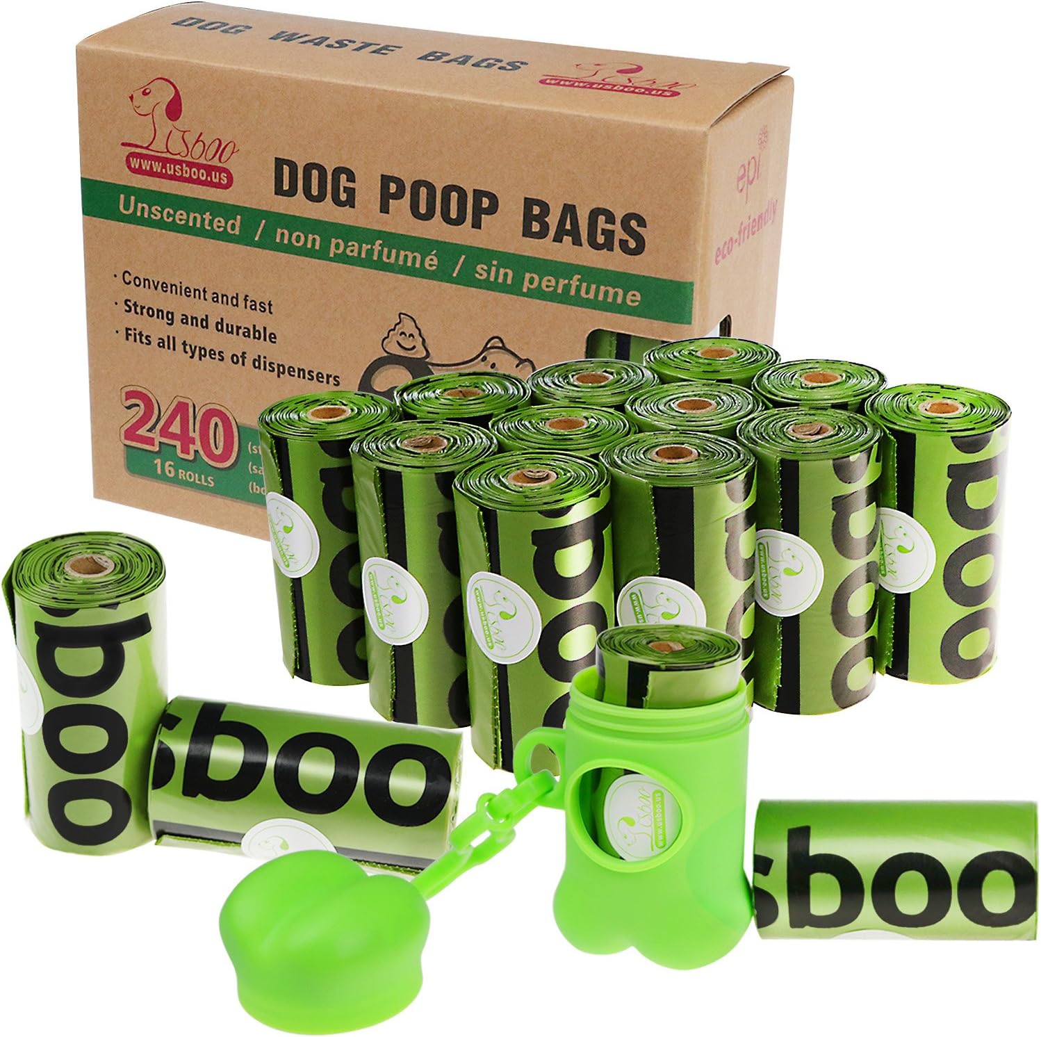Dog Poop Bags Biodegradable 240-Count Dog Waste Bags Environment Friendly Unscented Bag with Dispenser and Leash Clip (16 Rolls/240 Count)